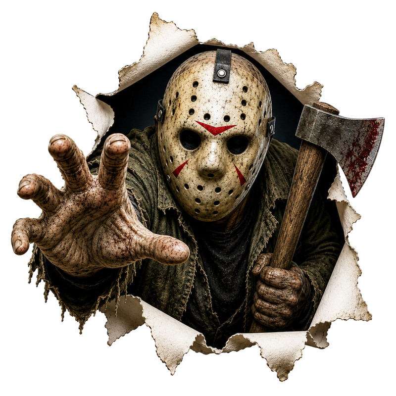 Peekaboo Sticker vinyl Jason Voorhees with Ax Decal Friday The 13th