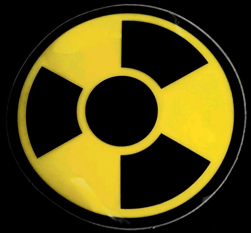 RADIOACTIVE STICKER “BLACK YELLOW” 4″ ROUND GLOSSY THICK WATERPROOF OUTDOOR USE.