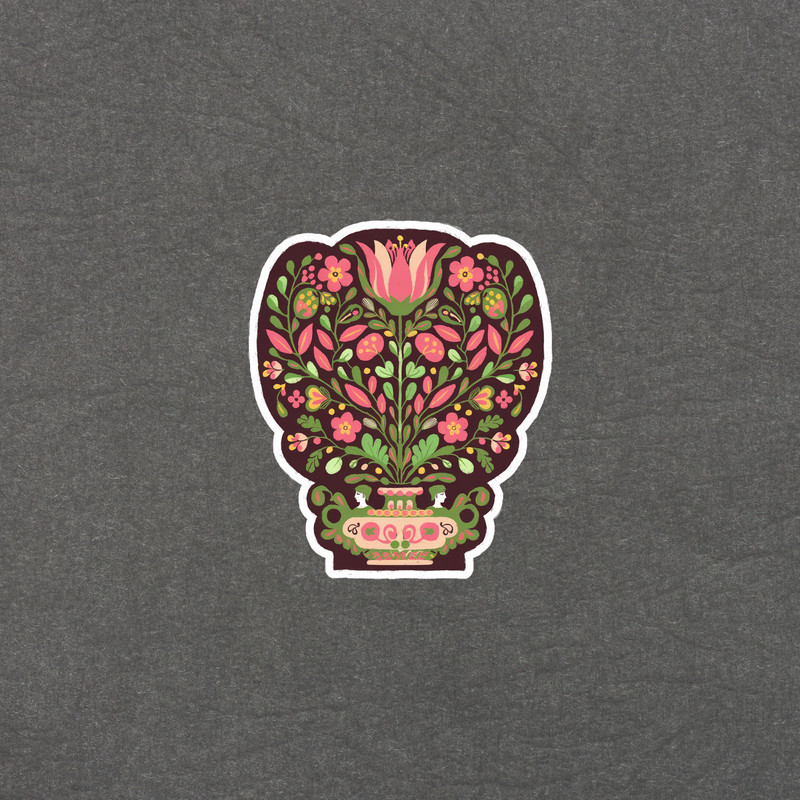 Colorful Folk Art Floral Vase Sticker – Bohemian Decor Laptop Decal #3653