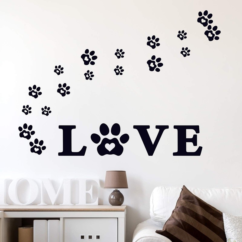 61 Pieces Paw Love Dog Wall Decor Decals Vinyl Paw Prints Sticker Wall Art De…
