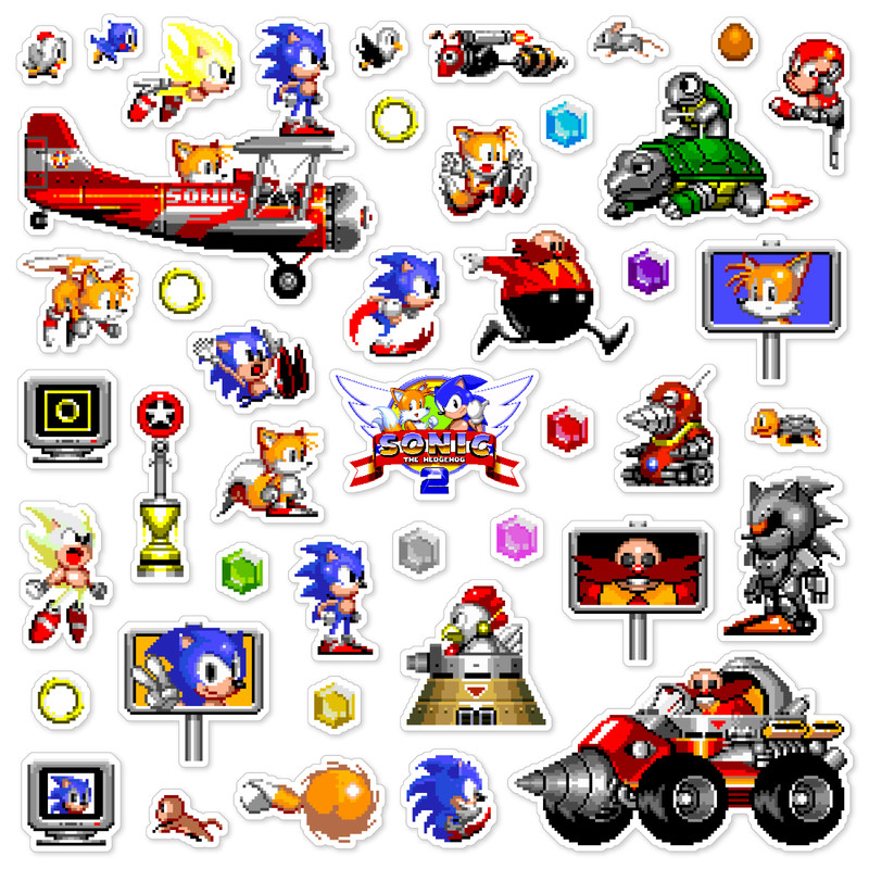 Sonic the Hedgehog 2 Stickers Sega Genesis Pixel Art 43 Sticker Pack