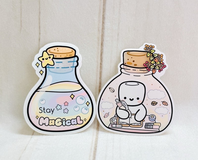 x2 pc Marshmallow Studio MMS Stay Magical & Cocoa Vinyl Jar Sticker Flake Set
