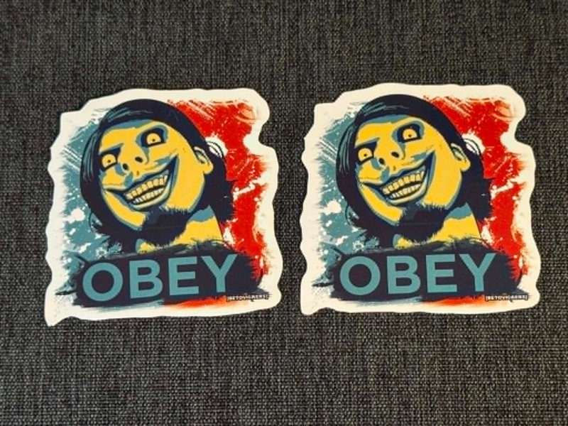 Lot (2) OBEY 2 1/4″ x 2 1/2″ Band STICKERS Fast! FREE SHIP!