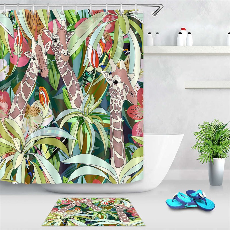 Jungle Deer Waterproof Bathroom Polyester Shower Curtain Liner Water Resistant