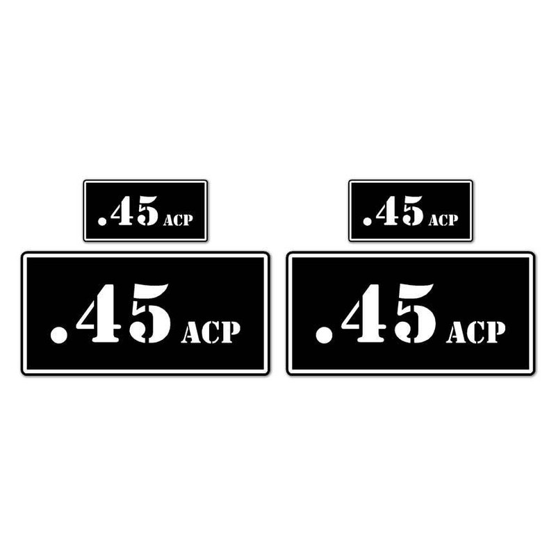 .45 ACP B&W Ammo Box Set, Vinyl Decal Sticker, 2@ 1″x2″ & 2@ 2″x4″, #8435