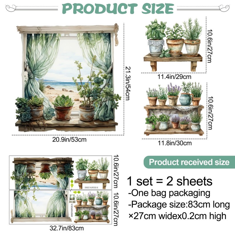DTLIFEK 3D Potted Plant Fake Windows Wall Decals Green Plants Lavender C02 gallery