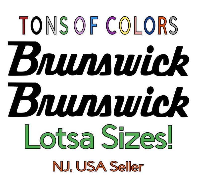 TWO Brunswick Text Logo Vinyl Decals Billiards Bowling Pool Darts Game Room