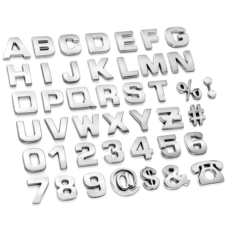 Lamoutor 43Pcs Car Emblem Letters Sticker DIY 3D Chrome Number Symbol Badge D…