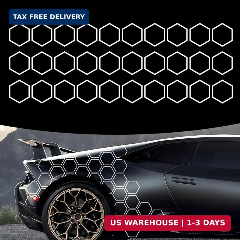 30 PCS Car Honeycomb Graphics Stickers, 3.31″ x 3.94″ Reflective Honeycomb