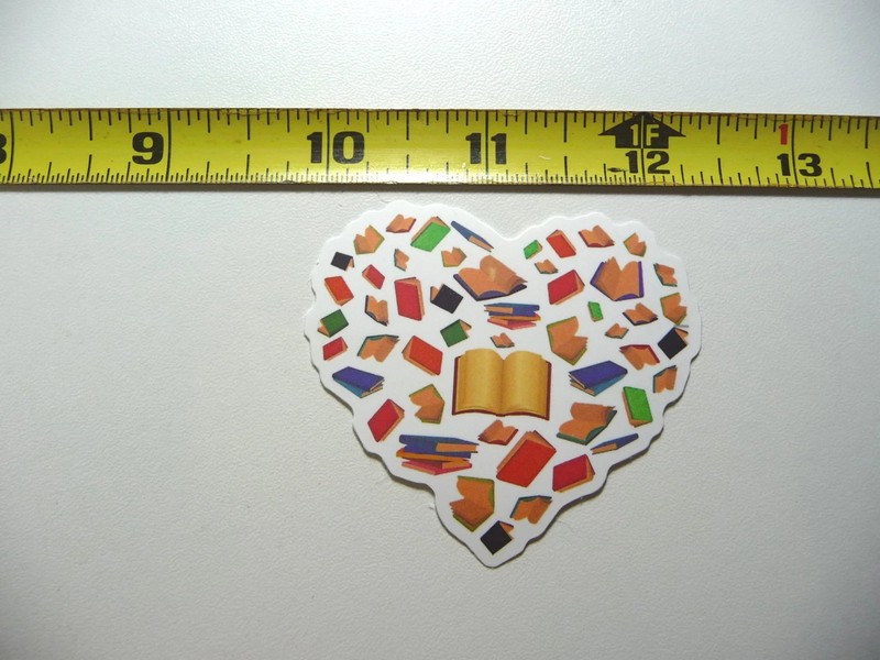 BOOKS IN HEARTS SMALL STICKER DECAL READING NOVEL LIBRARY STORY FUNNY