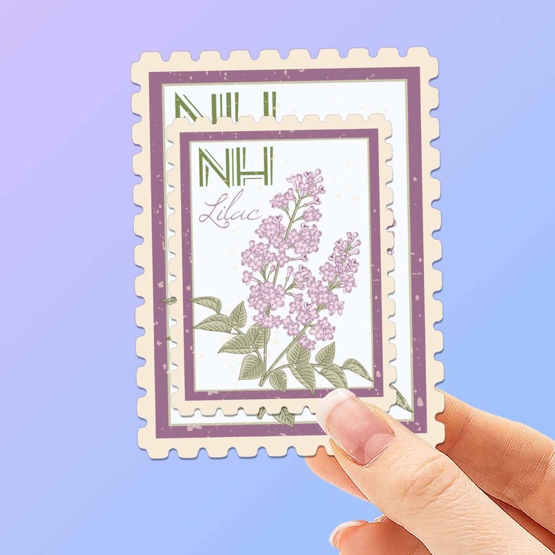 New Hampshire State Flower Lilac Sticker - NH Vintage Stamp Decal for Laptop gallery