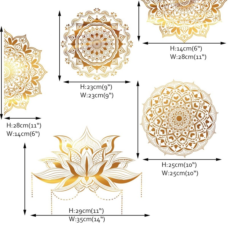 Mandala Wall Stickers Boho Large Gold Lotus Floral Wall Decal Peel and Stick ... gallery