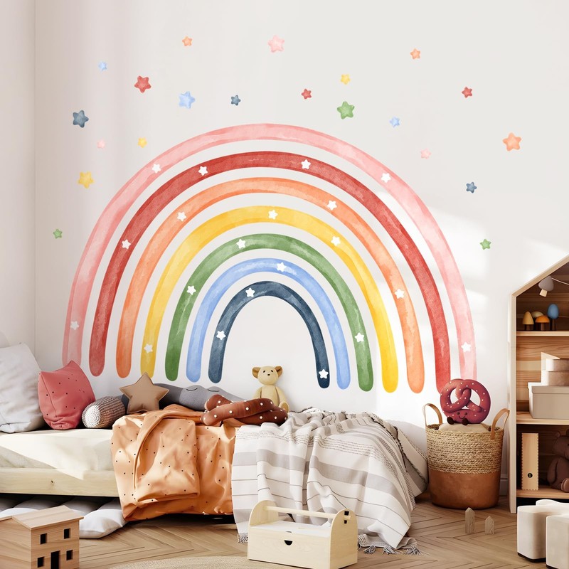 77″ X 47″ Large Rainbow Wall Stickers Stars Wall Decals Peel and Stick Giant …