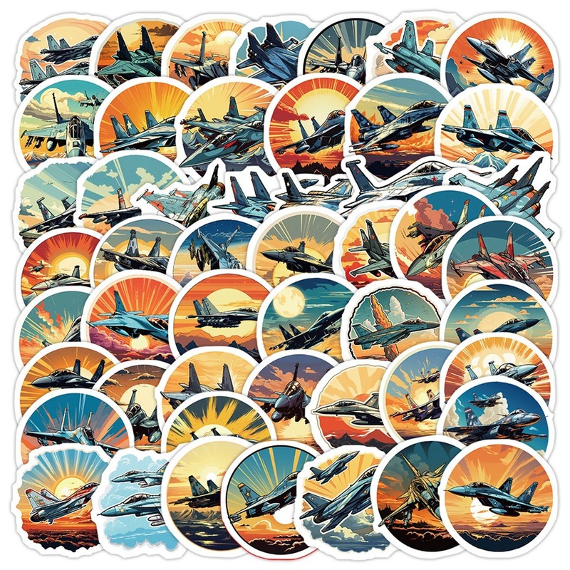 50 Pcs Stickers Fighter Jet Aircraft Cars Fridge Luggage Skateboard Phone Laptop