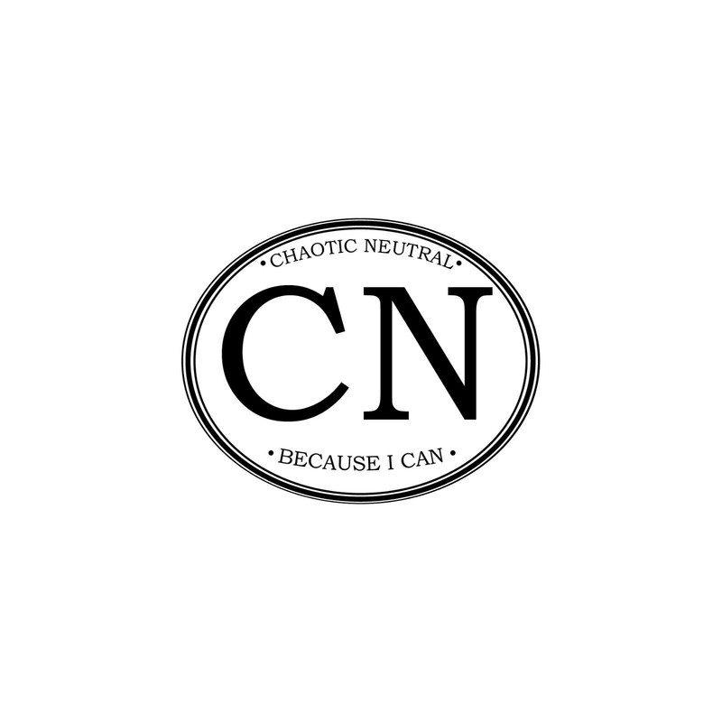 Roleplaying “Chaotic Neutral” Alignment Bumper Sticker – 3″ wide x 2.5″ tall