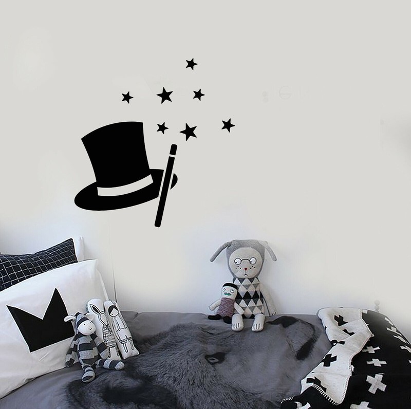 Vinyl Wall Decal Magician Wizard Hat Magic Wand Kid’s Room Stickers (3584ig)