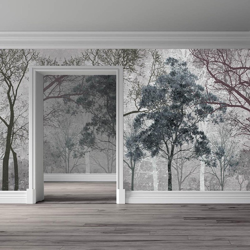 Forest Wallpaper, Winter Trees Wall Mural, Decal. Self-adhesive gallery