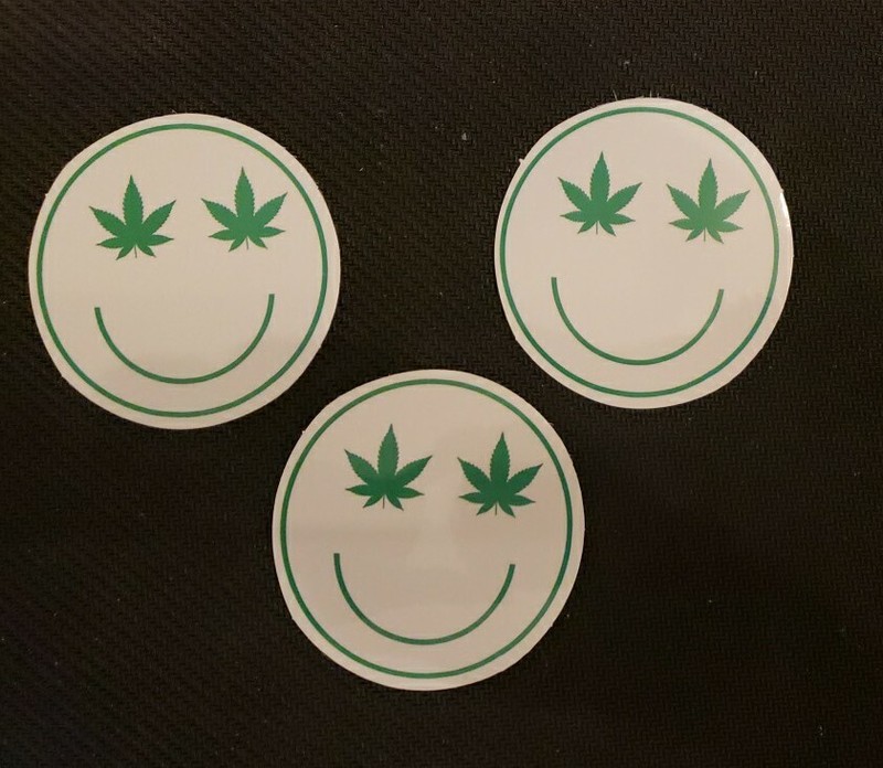 Set Of 3 Weed Smiley Face Vinyl Stickers 420  2.25" Round 