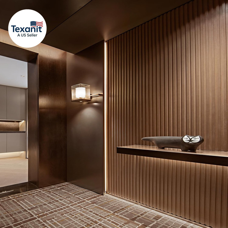 WPC Slat Wall Panels 8 Pack Teak 3D Soundproof Wood Wall Paneling 96x6 Inch gallery
