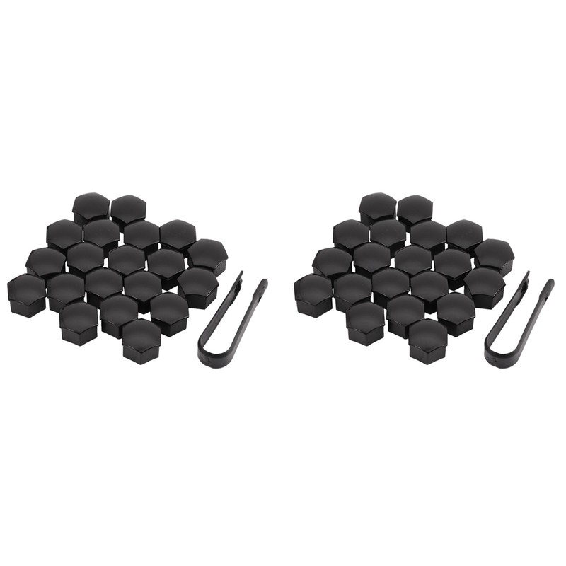 40Pcs 21mm Car Tire Wheel Bright Black Bolt  Covers with Removal Key Fit3467
