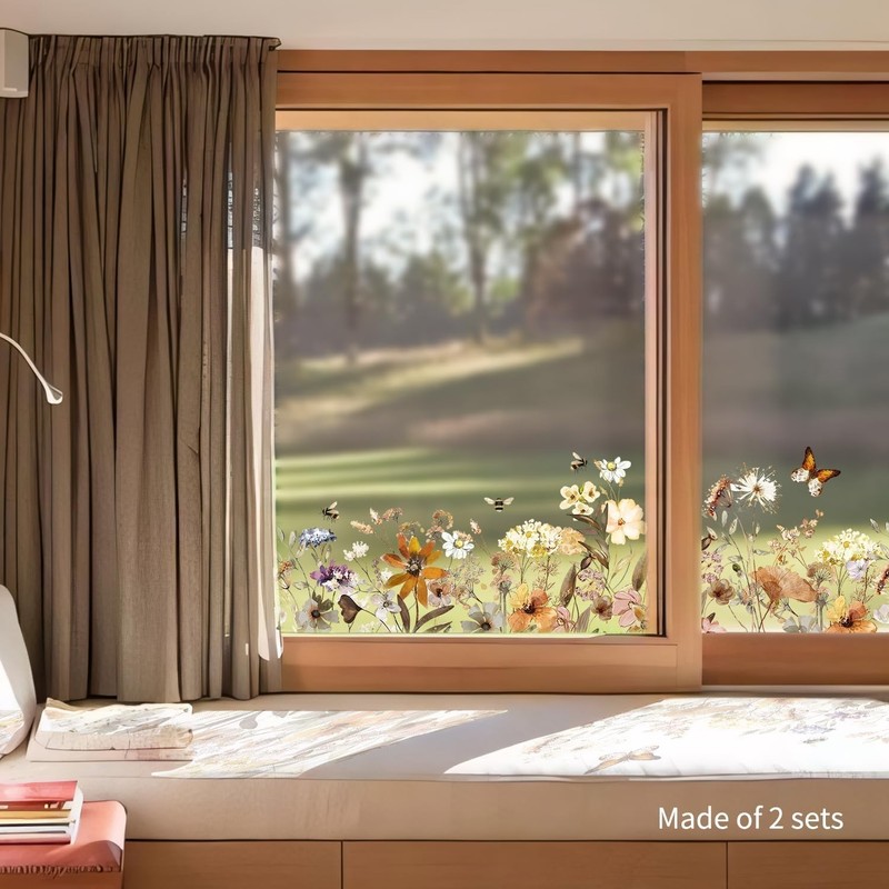 Autumn Watercolor Window Decals, Double-Sided Floral Window Border Sticker Cling gallery
