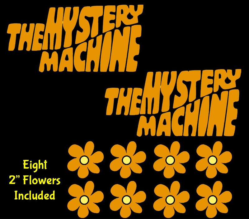 The Mystery Machine 8" Logo & Hippie Flowers Orange Vinyl Decal Car Van Window gallery
