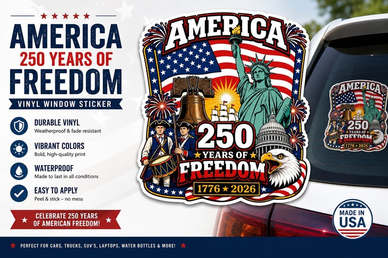 America 250 Adhesive Sticker | 1776–2026 Patriotic Decal | America’s 250 Years