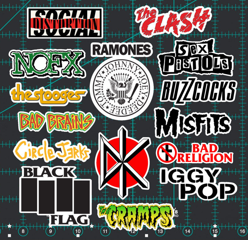 15 Punk Rock Band Logo Stickers -Clear, Holographic, or White – Ramones Clash