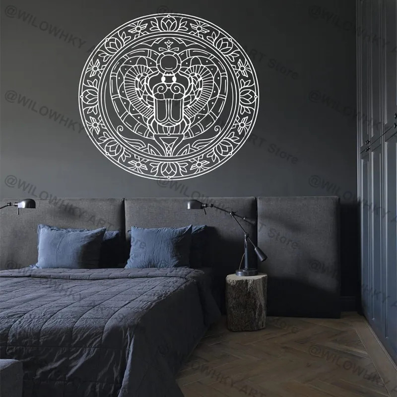 Mandala Scarab Beetle Wall Sticker Religious Symbol Egyptian Mythology Amulet