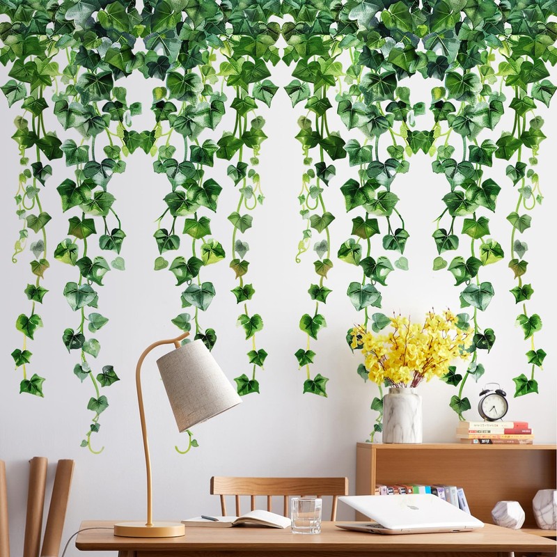 Green Plants Leaves Wall Decals Hanging Vine Wall Stickers Fresh Green Leaf Wall