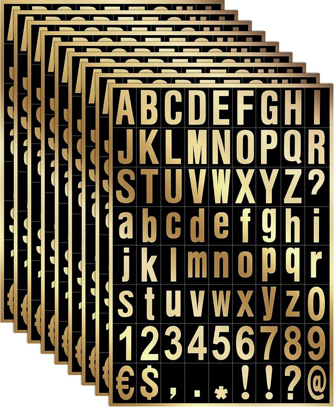 8 Sheets Self-Adhesive Vinyl Letters Numbers Kit, Mailbox 1 Inch Gold in Black