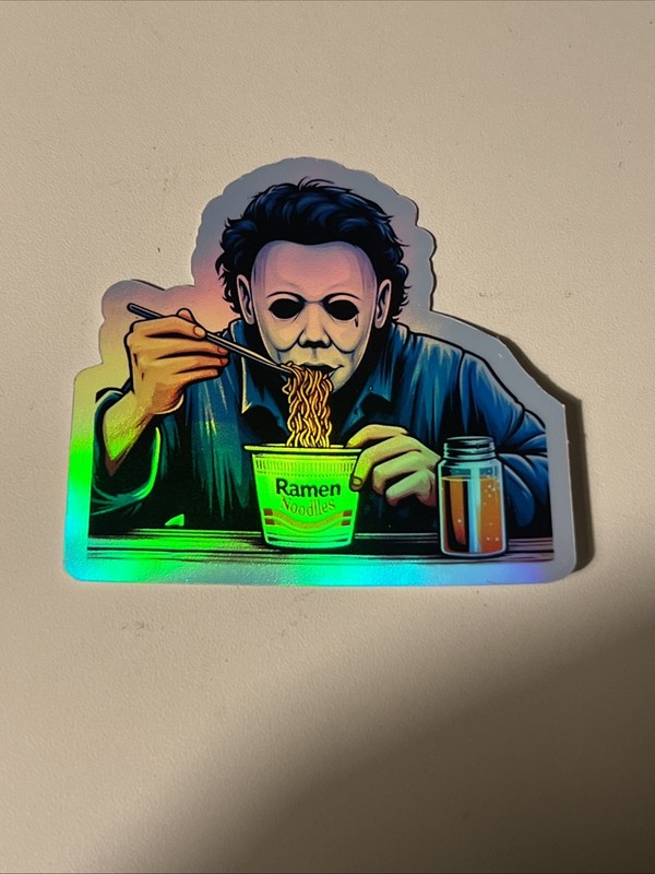Michael Myers Eating Ramen noodle 3 Inch Holographic Sticker