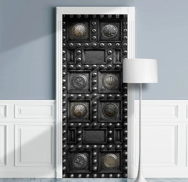 Medieval Castle Door Wrap, Laminated Sticker Cover, Decal, Peel’n’Stick