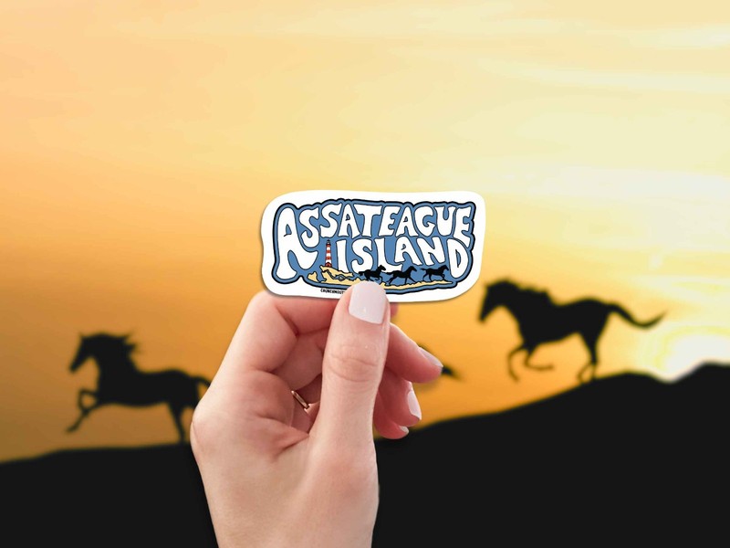Assateague Island Travel Luggage Sticker, Wild Horses, Vacation Souvenir