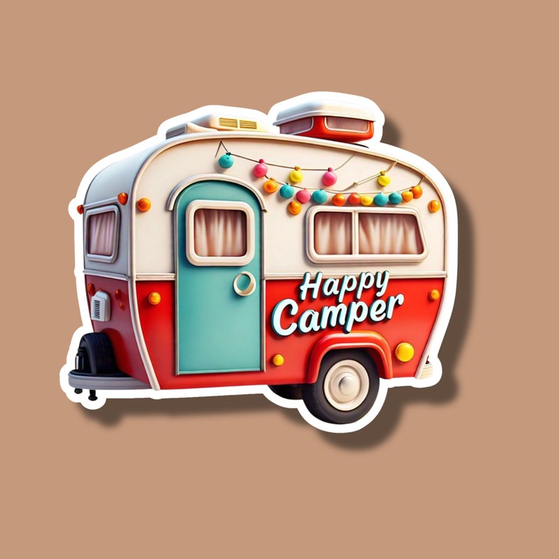Happy Camper Camping Vintage Retro Style Camper 3″ Vinyl Sticker