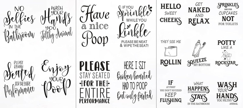 17PCS Bathroom Wall Decals Peel and Stick, Funny Vintage Sign Decals Bathroom Qu