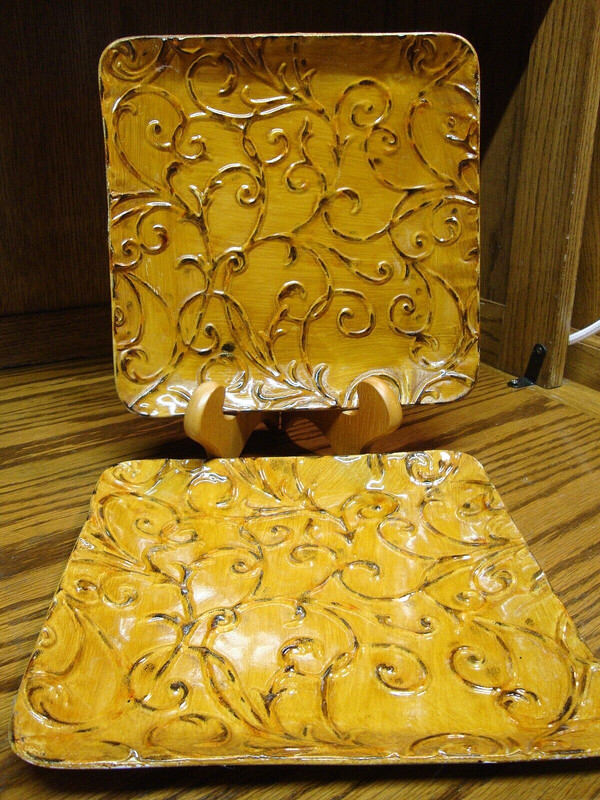 Metal Plates 2) Caramel Scrolled Wall Art Modern Style 9.7"x9.7" Home Decor 782 gallery