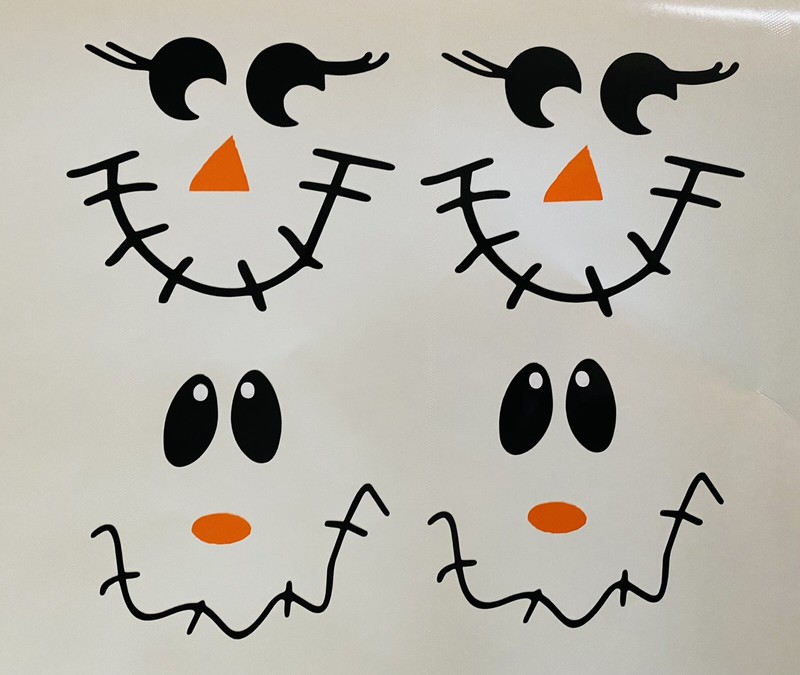 4 SCARECROW FACES Fall & Halloween decal stickers, DIY, 3.5×4 Inches Each.