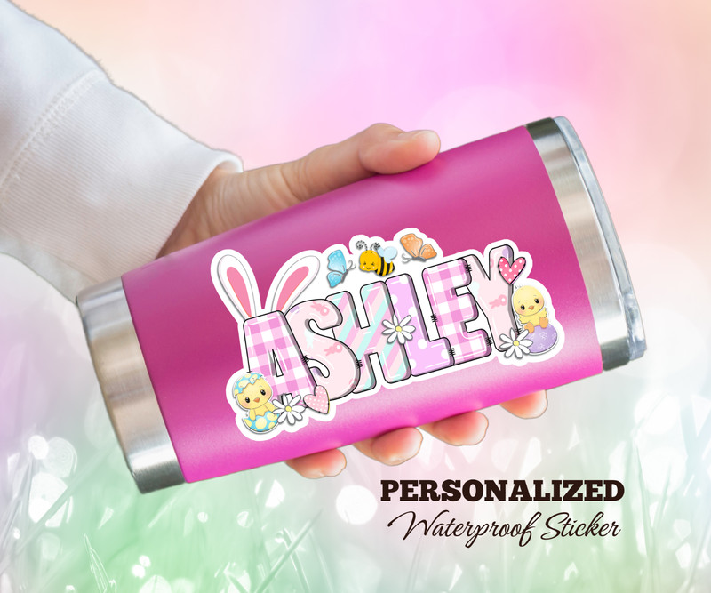Personalized Easter Bunny Name Sticker, Cute Spring Vinyl Decal, Basket Tag Gift gallery