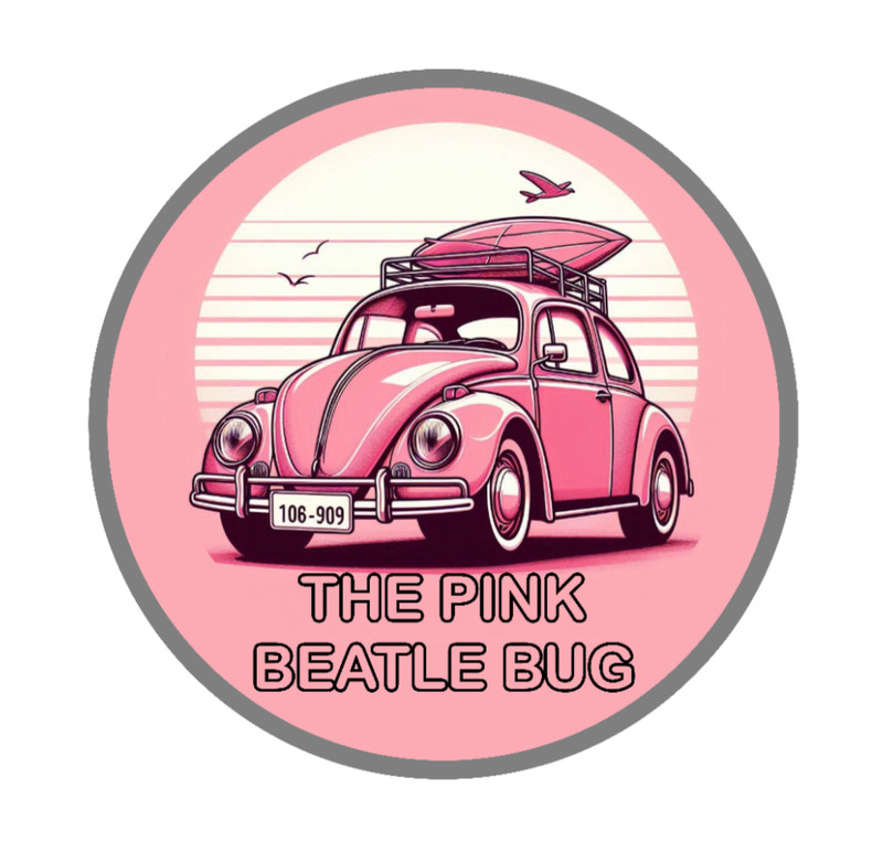 Car Classics “VW Beatle Bug Pink ” – 4″ Handcrafted Vinyl Decal Vehicle Cooler