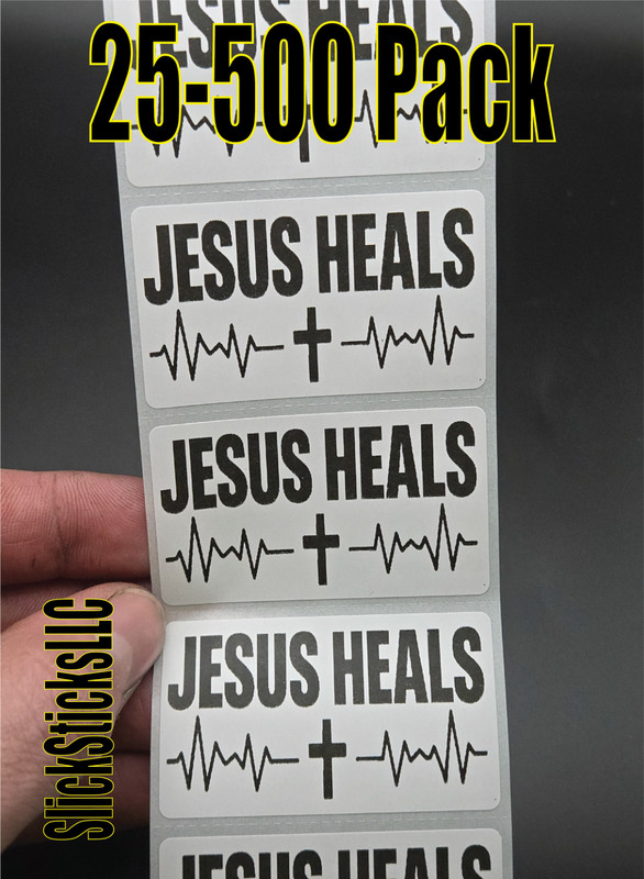 “JESUS HEALS” 25-500pcs stickers decal labels god bulk religious lord saves