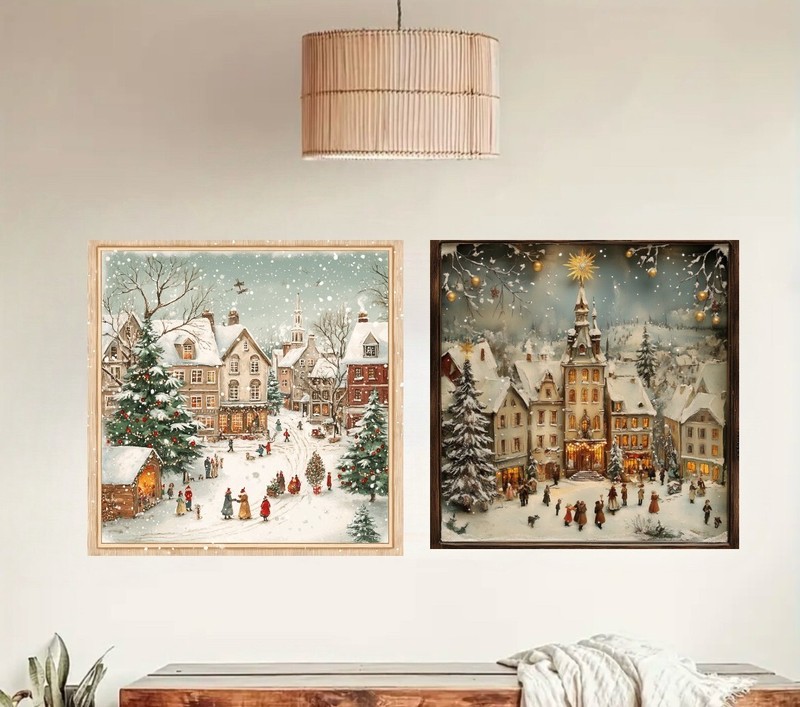 2PC 18x18inch Christmas photo framed decal, Large Holiday Winter wall sticker