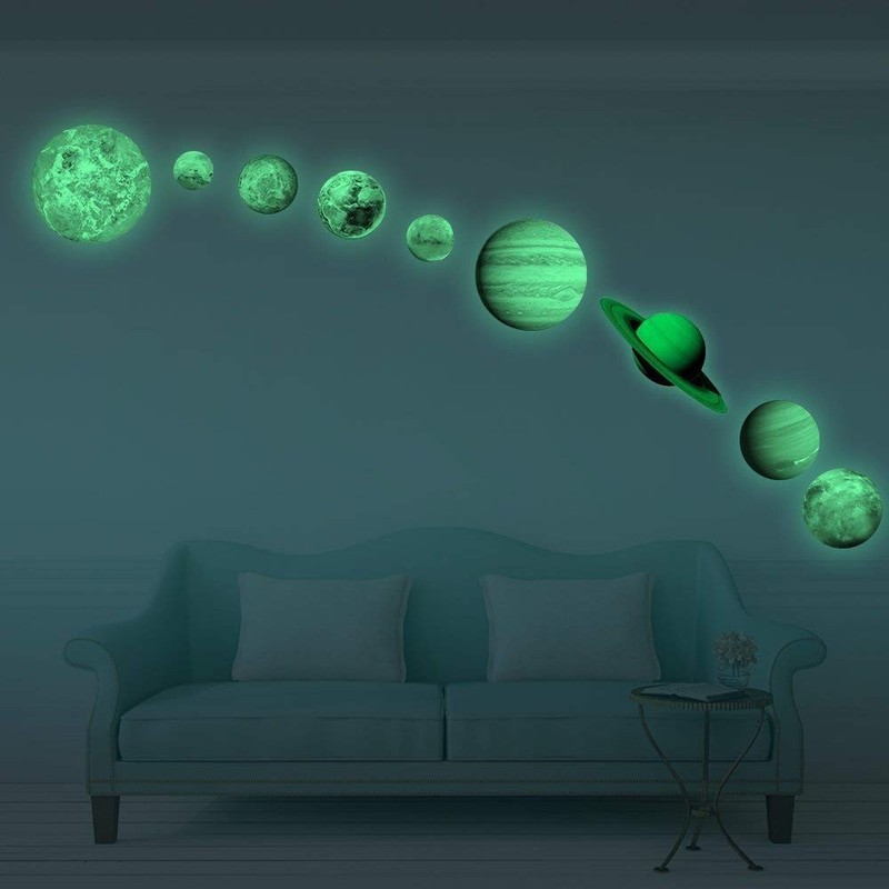 9pcs Removable Glow in The Dark Planet Wall Stickers Sun Earth and so on Glow... gallery