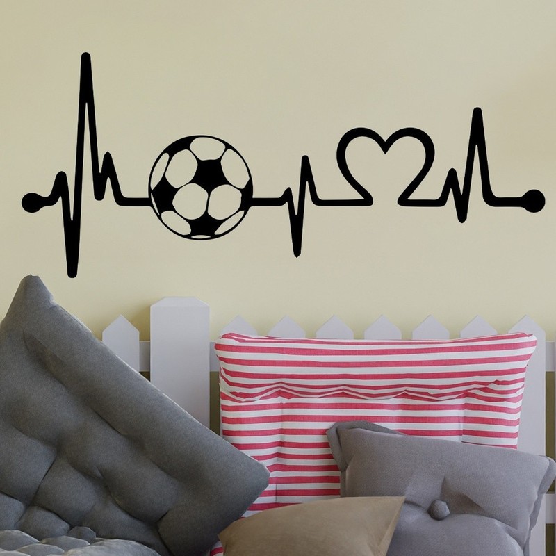 Removable Black PVC Wall Sticker with Football ECG Design 30x30cm Waterproof gallery