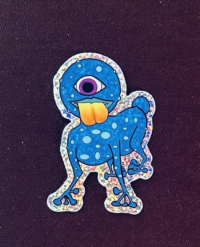 Original Vinyl Glitter Sticker Blue Mutant Space Alien Dog Creature 3” X 2” gallery