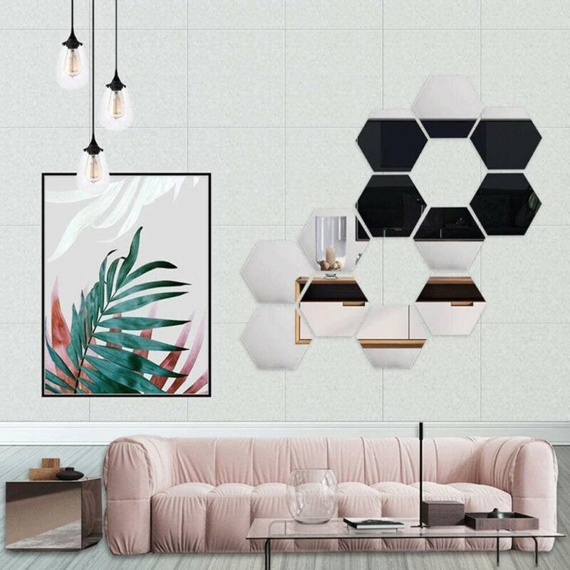12/36pcs Art Mirror Hexagon Removable Acrylic Wall Stickers DIY Room Decor gallery