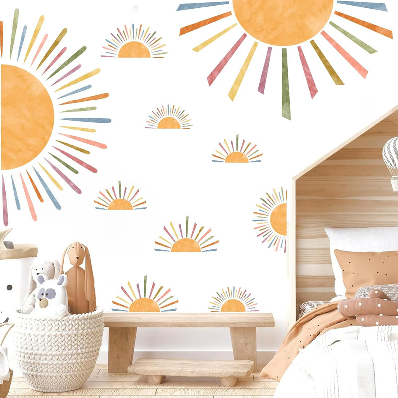 Watercolor Sun Wall Decals Large Boho Sun Wall Stickers Big Rainbow Sunshine Dec gallery