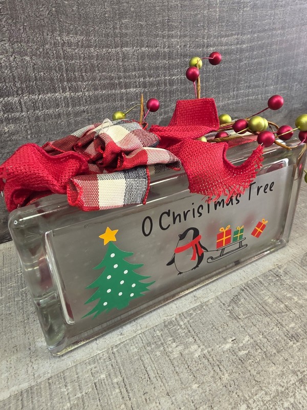 Handcrafted Christmas Penguin Glass Block 8x4x3" Lights Up O Christmas Tree g50 gallery
