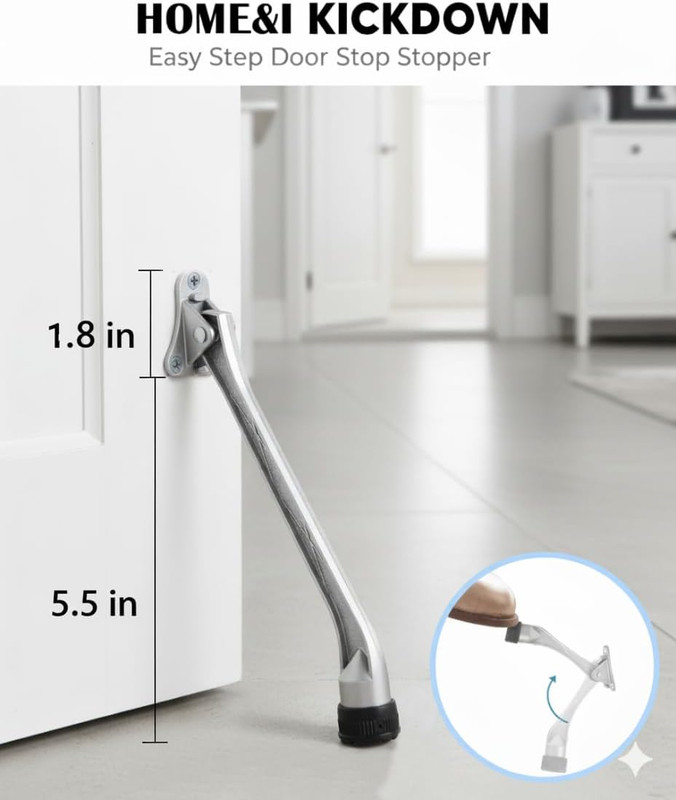 Kickdown Door Stopper,7-Inch Door Holder Kick Door Kickstand Rubber Foot (Satin gallery