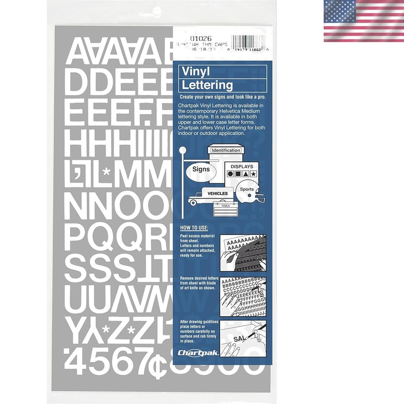 Elegant 3/4 Inch High Self-Adhesive Vinyl Letters & Numbers - 94 Total Included
